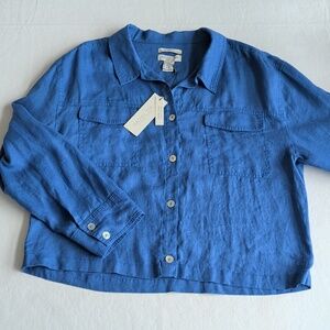 RACHEL ZOE 100% Linen Blend Bright Blue Boxy Shacket Women's Size XL